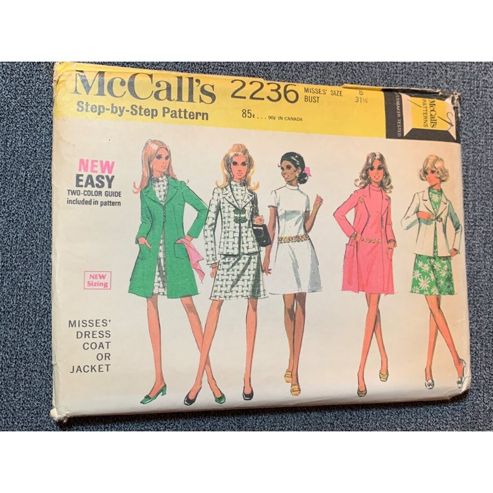 Vintage McCalls 2236 Misses Dress Coat Jacket Sewing Pattern Size 8 1969 uncut